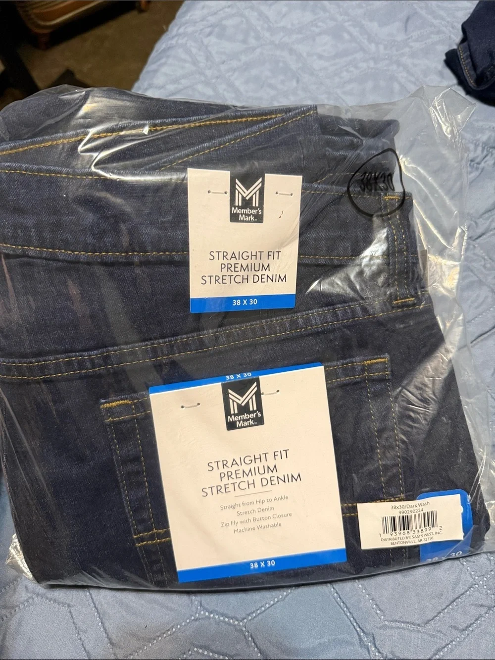 Member's Mark Men's Straight Fit Stretch Jeans - Dark Blue